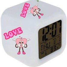 Hediye Vakti Love Tasarımlı 7 Renk Değiştiren LED Küp Dijital Saat | Dekoratif Işıklı Masa Saati