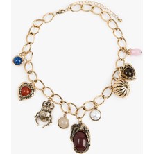 Çelik Karışımlı Taş Detaylı Kalp Charmlı Zincir Kolye - Koton x Melis Ağazat