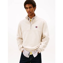 Tommy Hilfiger Tjm Normal Kesim Armalı Yarım Fermuarlı Erkek Beyaz Sweatshirt DM0DM22344YBH