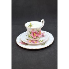 Paragon Prairie Rose (Çayır Gülü) Bone China Porselen Duble Kahve Fincanı ve Tabakları 3 Parça 120 ml