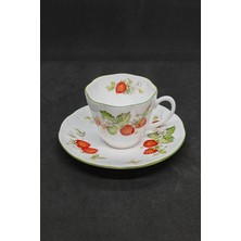 Queen Anne Queen's China Virginia Çileği Porselen Tek Kişilik Kahve Fincanı ve Tabağı 100 ml