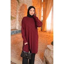 İmaj Butik Bordo Soğuk Iplik Merserize Triko Tunik