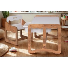 Bees Store Montessori Tek Kişilik Masa Sandalye Takımı, 18MM Ceviz-Beyaz Mdf, Beyaz Çekmeceli, Tek Kişilik Aktivite Masası