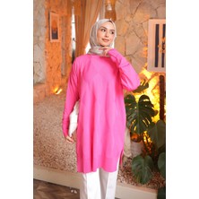 İmaj Butik Fuşya Bisiklet Yaka Soğuk Iplik Triko Tunik