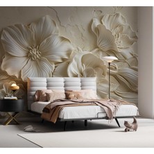 Grown 3D Bej Renkli Çiçek Duvar Kağıdı