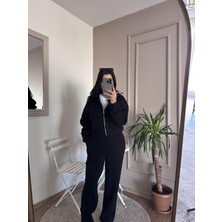 Tuğçe Fashion Içi Şardonlu 3 Iplik Siyah Eşofman Takımı