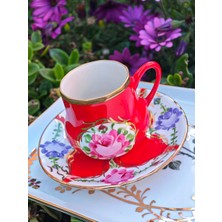 Manushum El Boyama Porselen Osmanlı Saray Kahve Fincanı-Kırmızı 1 Adet