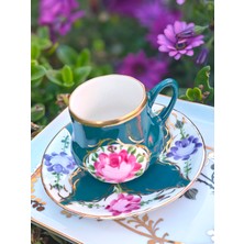 Manushum El Boyama Porselen Osmanlı Saray Kahve Fincanı-Zümrüt Yeşil 1 Adet