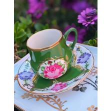 Manushum El Boyama Porselen Osmanlı Saray Kahve Fincanı-Yeşil 1 Adet