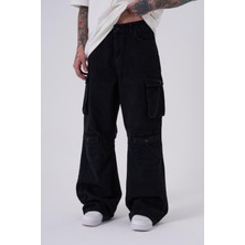 Machinist Erkek Yan Cepli Baggy Jean Pantolon Siyah