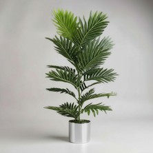 100 cm Yapay Areca Palmiyesi – Premium Dekoratif Iç Mekan Bitkisi Metal Gümüş Saksı
