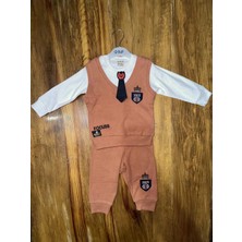 Işıltı Kids Moda 6-24 Aylık Kravatlı Üçlü Takım Kahve