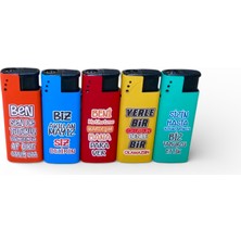 Koko Metal Rüzgar Turbo Jet Çakmak Komikyazılı Ofset Baskı 5 Adet