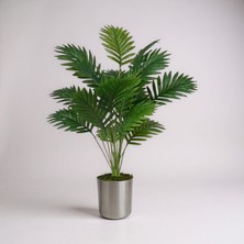 Yapay 90 cm 20 Yaprak Mini Afrika Palmiyesi Metal Gümüş Saksı