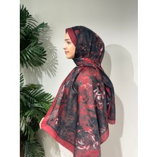 Morze çiçek desenli pamuk soft şal -bordo siyah