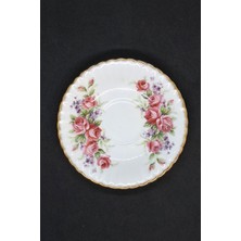 Paragon Kırmızı Çiçek Antika Porselen Kahve Fincan Tabağı 13 cm