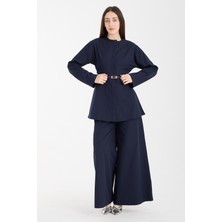Bolivente Lacivert Premium Kemerli Bluz ve Pantolon Takım