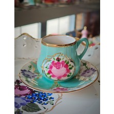 Manushum El Boyama Porselen Osmanlı Saray Kahve Fincanı-Mint 1 Adet