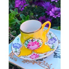 Manushum El Boyama Porselen Osmanlı Saray Kahve Fincanı-Canlı Sarı 1 Adet