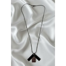 Pukka Accessories Kişiye Özel Lazer Kazımalı Üçlü Dikdörtgen Siyah Ipli Çelik Kolye