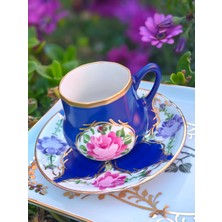 Manushum El Boyama Porselen Osmanlı Saray Kahve Fincanı-Lacivert 1 Adet