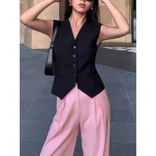 Kadın Sıfır Kollu Önden Düğmeli Atlas Yelek