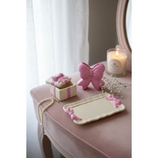 Çiçekli Atölye El Yapımı Pembe Fiyonklu Set Fiyonklu Kutu Fiyonklu Tabak Fiyonk Kalemlik 3 Parça Set