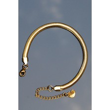 Rua Jewelry Çelik Italyan Yassı Yılan Worm Bileklik 5 mm Altın Renk | Kararmaz ,unisex ,2 Yıl Garantili