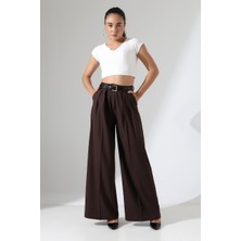 Lokadi Kadın Pileli Kemerli Palazzo Pantolon
