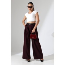 Lokadi Kadın Pileli Kemerli Palazzo Pantolon