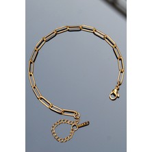 Rua Jewelry Çelik Italyan Ataş Lazer Işlemeli Bileklik 4 mm Altın Renk | Kararmaz , Unisex , 2 Yıl Garantili