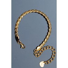 Rua Jewelry Çelik Italyan Braided Chain Bileklik 5 mm Altın Renk | Kararmaz , Unisex , 2 Yıl Garantili