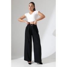 Lokadi Kadın Pileli Kemerli Palazzo Pantolon