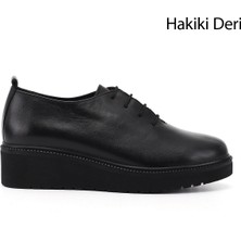 Gönderi(r) Kadın Siyah  Bağcıklı Dolgu Taban Hakiki Deri Ayakkabı