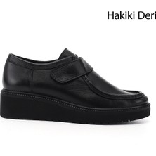 Gönderi(r) Kadın Siyah  Dolgu Taban Cırtlı Hakiki Deri Ayakkabı