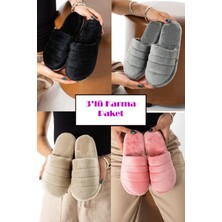 Behtah Kundura 3'lü Paket Önü Kapalı Kışlık Rahat Kadın Ev Terliği Çeyiz Misafir Kışlık Terlik