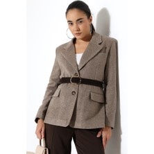 Lokadi Kadın Kemerli Kaşe Blazer Ceket