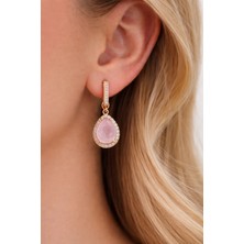 Siset Gümüş 925  Ayar  Rose  Kaplama  Damla  Kuvars  Taşlı  Gümüş  Küpe