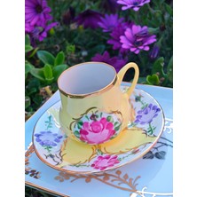 Manushum El Boyama Porselen Osmanlı Saray Kahve Fincanı-Limon Sarı 1 Adet