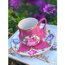 Manushum El Boyama Porselen Osmanlı Saray Kahve Fincanı-Koyu Pembe 1 Adet