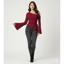 Şık     Omzu   Düşük  Drapeli  Asimetrik  Uzun Kollu  Bluz