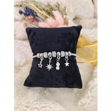Tuel Silver Detaylı Yıldız Temalı Çelik Charm Bileklik
