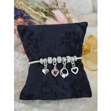 Tuel Silver Detaylı Kalp Formlu Çelik Charm Bileklik