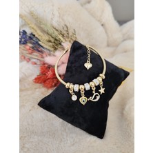 Tuel Gold Yıldız Detaylı Çelik Charm Bileklik