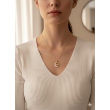 Akfecan Çelik 316L Zirkon Taşlı Incili Altın Rengi Kolye