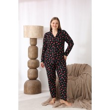 Seboteks Boydan Düğmeli Desenli Süet Kumaş Büyük Beden Kadın Pijama Takımı 510