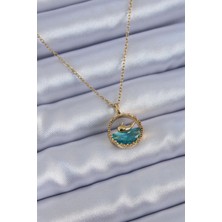 Stainles Steel 316L Çelik Gold Renk Balina Figür Kristal Taşlı Kadın Kolye