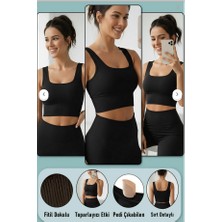 3 Adet Kadın Pamuklu Siyah Kalın Askılı Crop Pedli Spor Sütyeni Yarım Atlet Büstiyer