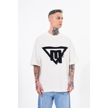 Machinist Erkek Triangel Applique Baskılı Tişört Ekru