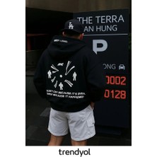 Bellanova Unisex 3 Iplik Kapüşonlu Kanguru Cepli Sweatshirt Sırtı Yazı ve Figür Desenli Baskılı